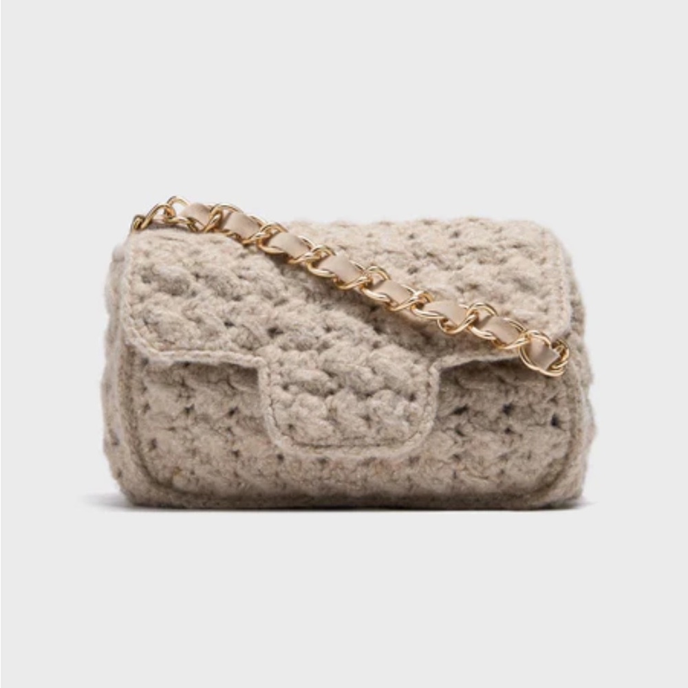 Caterina Bertini tan woven knit shoulder bag